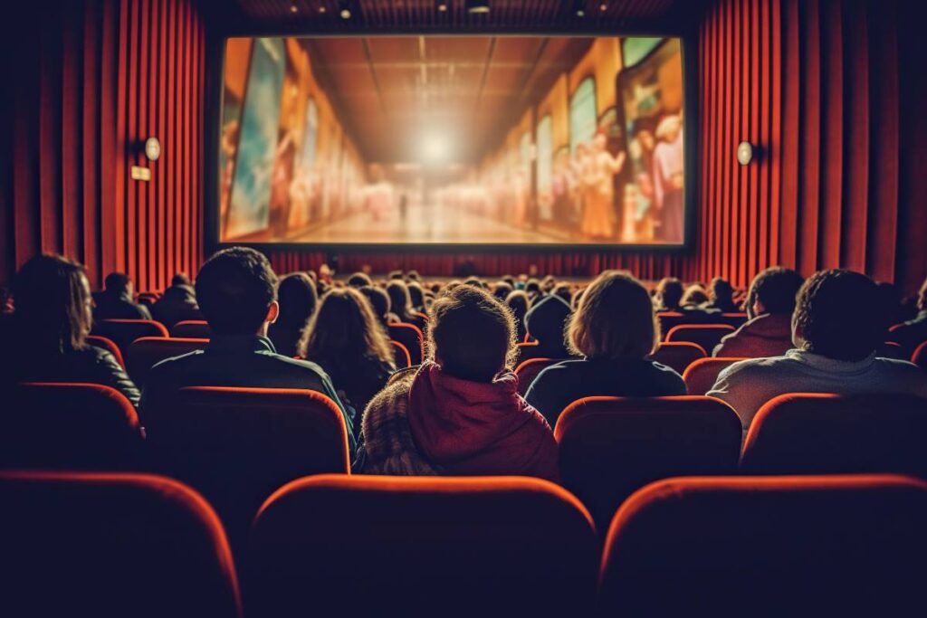 Pessoas assistindo a um filme no cinema